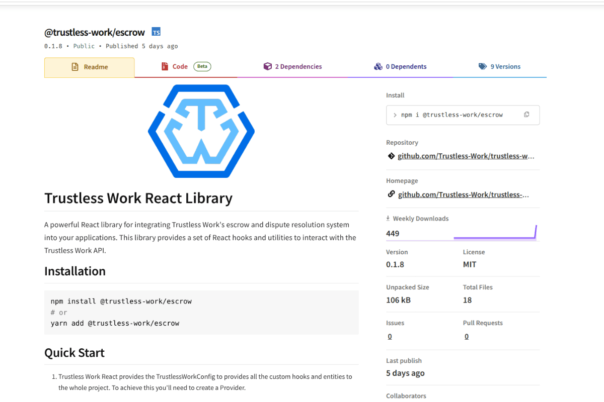 NPM Library screenshot